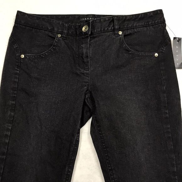 NWT THEORY Russia Black Jeans Women 12 (34x30) Skinny Taper Stretch Denim Biker - Picture 3 of 16